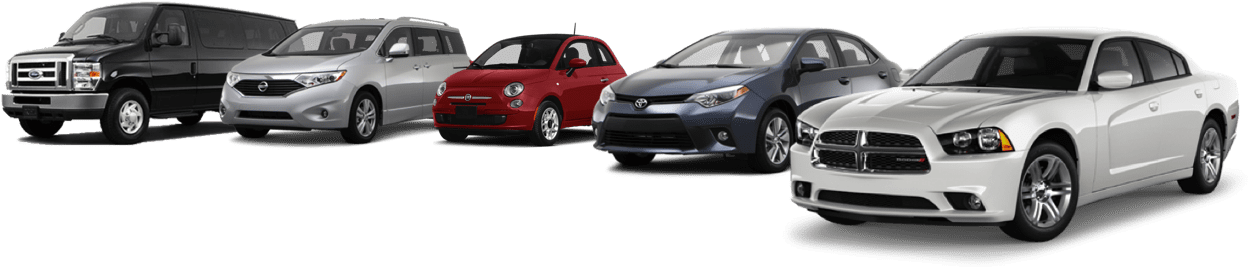 Five different types of vehicles in color white, red, blue, gray and black with white background.